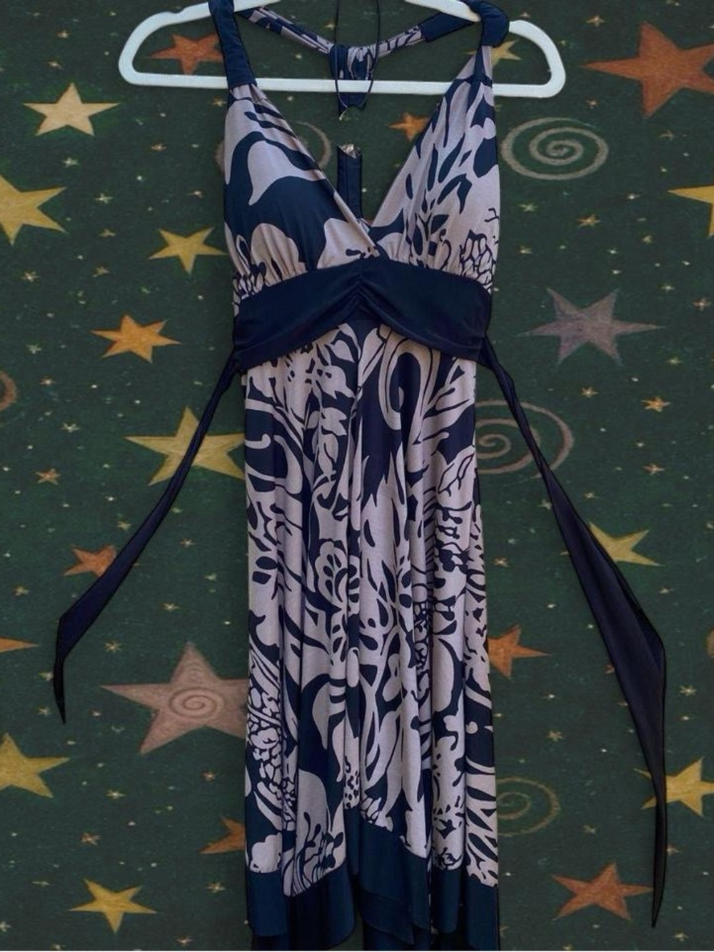Women’s Black and Gray Floral Halter Dress